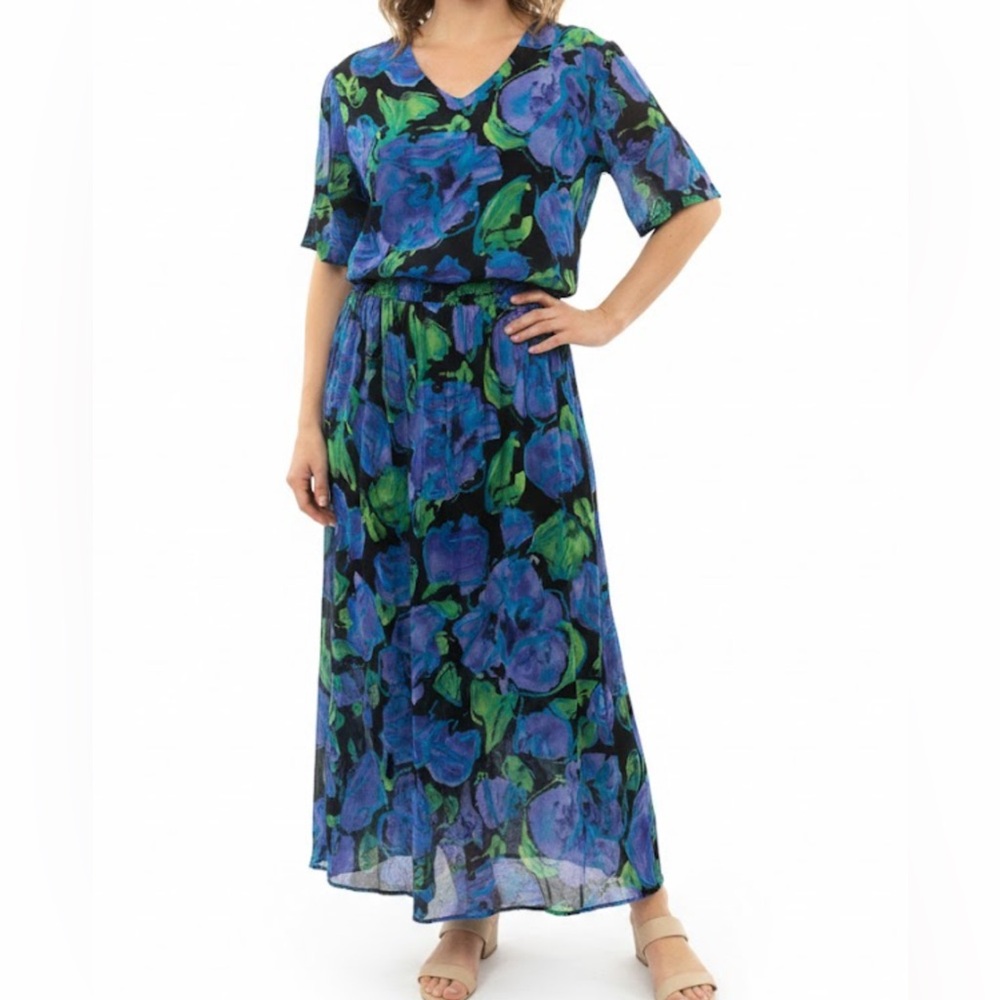 Elegant Blue and Green Floral Maxi Skirt vintage matching set 100% cotton